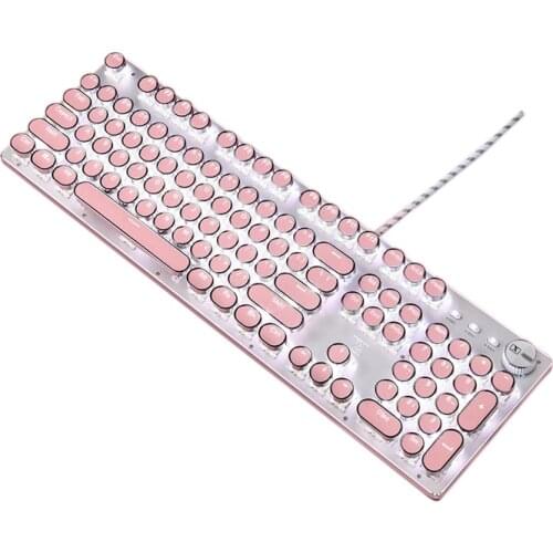 Gaming Keyboard,Retro Punk Typewriter-Style,USB Wired for PC Laptop Desktop Computer for Game and Office (Round Keycaps)