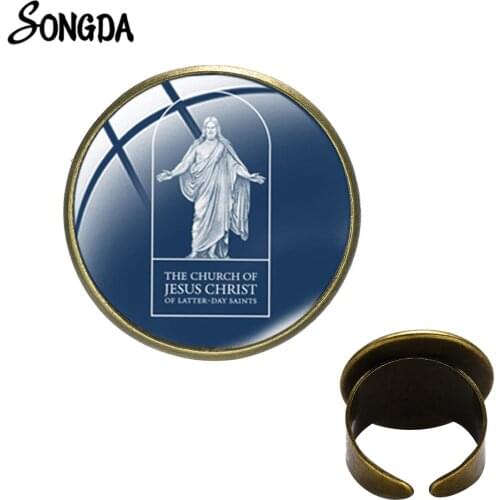 Classical Lds Mormons Art Picture Glass Cabochon Ring Unisex Adjustable Relief Society Latter-Day Saint Ring for Members Jewelry