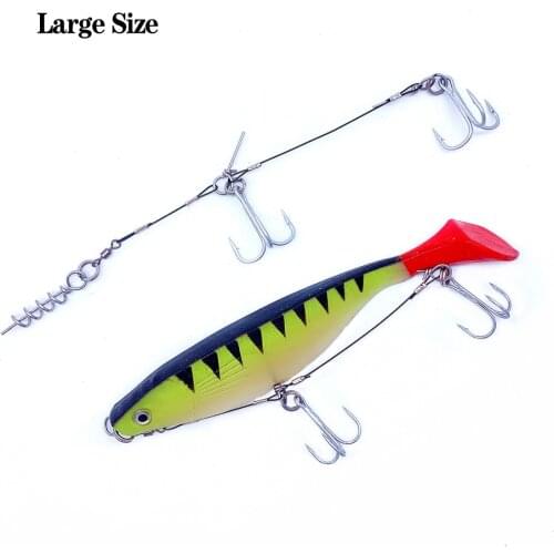 3Pcs Pike Fishing Shallow Screws Stinger Hooks Rig For Soft Plastic Lures Sea Boat Jig Fishing Nylon Coated Stainless Steel Wire