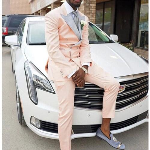 2 piece Slim Fit Casual Men Suits for Prom Stage with Double Breasted African Wedding Groom Tuxedo Mal Set Blazer with Pants New