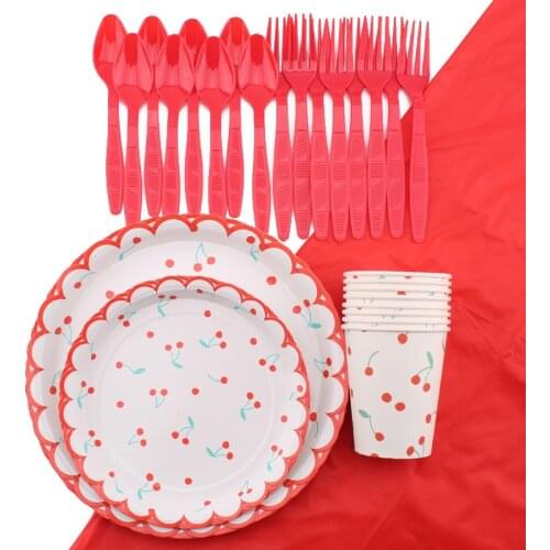 Cherry Lace Theme Set Birthday Celebration Party Party Girl Birthday Decoration Supplies Disposable Tableware Set Party Supplies