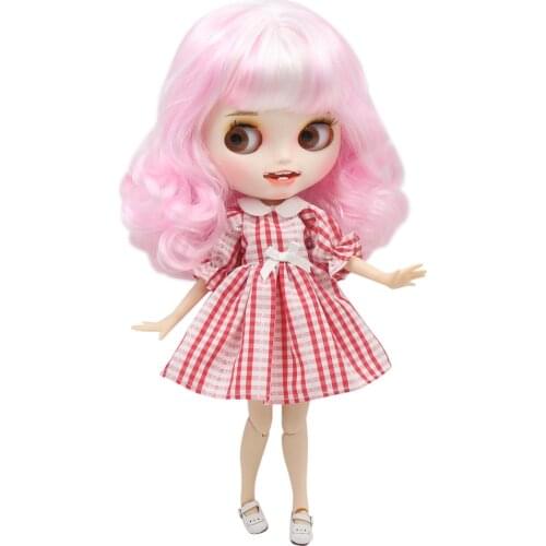 ICY DBS Blyth doll with smile mouth pink mixed white curly hair white skin customized matte face nude Joint body