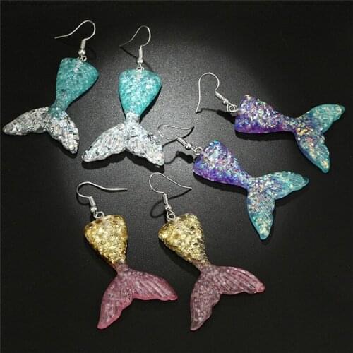 Summer Style Cute Mermaid Princess Fashion Earring For Women Trendy Color Hook Multicolor Resin Drop Earrings For Girl