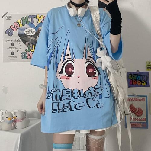 Summer Female T-shirt Harajuku Fun Casual Loose O-Neck Women Clothing Anime Tops Alternative Clothing Korean Style