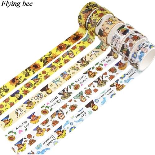 Flyingbee 15mmX5m Cartoon Funny Van Gogh self portrait Decorative Washi Tape Sunflower Art Adhesive Tape DIY Sticker X0981