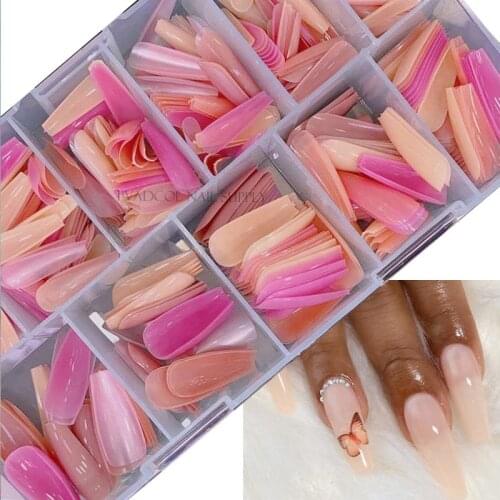 Gel X Nude Color Coffin Long Full Cover False Nail Tips Acrylic Extension Manicure Designs System