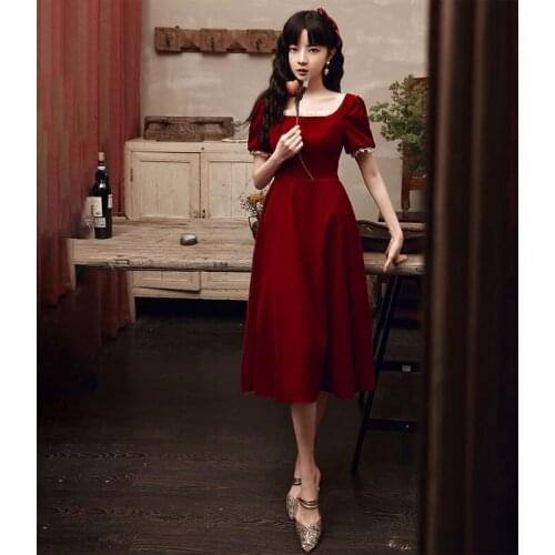 Special Occasion Dress Vintage Square Collar Short A-Line Luxury Burgundy Zipper Lace Elegant Floor-Length Women Prom Gowns E899