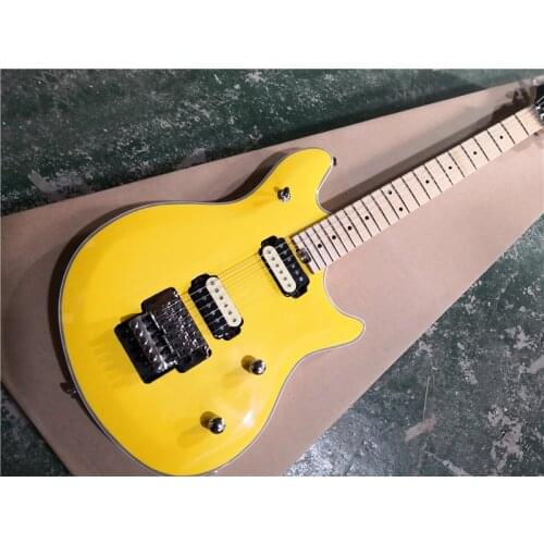 Free shipping custom 6 string guitar,cream yellow guitar,basswood body,tremolo bridge,white black pickups,chrome button