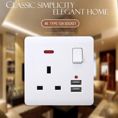 UK Plug Wall Socket Electrical Socket With USB Charger 1 Gang Outlet Plate 13A with Dual USB Ports Charger 100-250V 13A