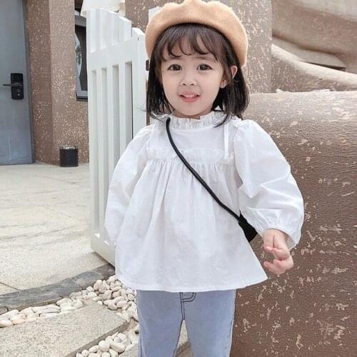 Girls' Shirts Korean Version of The New Blouses Western Style All-match Long-sleeved Doll White Shirt Top For Kids