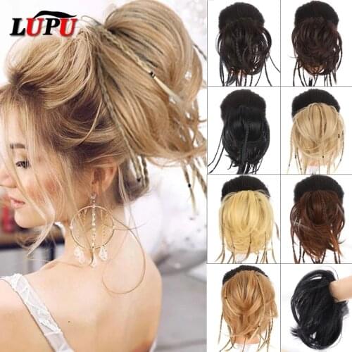 LUPU Synthetic Straight Braids Chignon Messy Hair Bun With Elastic Bands Scrunchies Hairpieces For Women Natural Fake False Hair