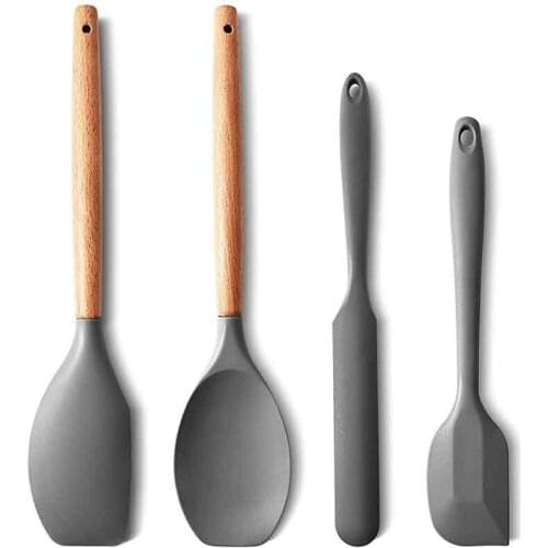 Silicone Spatula Set of 4 with Fahrenheit Heat Resistant,Rubber Spatula Wooden Handle Kitchen Utensils