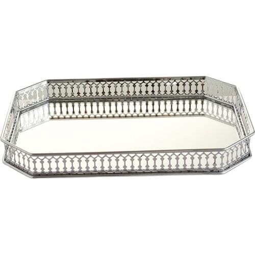 Nordic Retro Storage Tray Silver Glass Makeup Organizer Tray Dessert Plate Jewelry Display Home Kitchen Decor 35x25cm