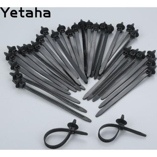 Yetaha 30 Pcs Nylon Black Car Auto Cable Strap Push Mount Wire Tie Retainer Clip Clamp Car Cable Fastening Ties