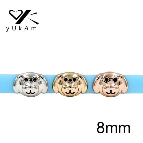 YUKAM Sliders Jewelry 8mm Animal Pets Puppy Dog Heads Slide Charms Keepers for Kids Mesh Keeper Bracelets DIY Accessories Making
