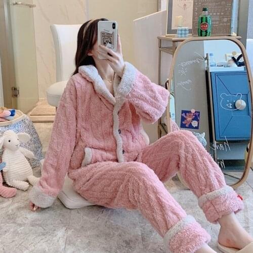Women Winter Pajamas Suit Home Clothes Postpartum Nursing Maternity Homewear Sets Autumn Linen Sleepwear Fleece Pajama