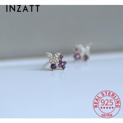INZATT Real 925 Sterling Silver Zircon Butterfly Stud 14k Gold Earrings For Women Cute Fine Jewelry Accessories Drop shipping