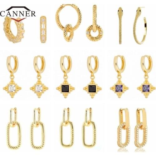 CANNER Gold Color Huggie Earrings For Women Vintage Copper Piercing Drop Earings Geometric Circle Round Earring 2021 New Jewelry