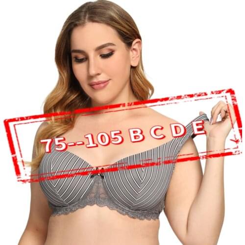 2021 New Push Up Padded Bras for Women Lace Plus Size Bra Underwire Smooth Stripe Brassiere 75 80 85 90 95 100 105 B C D E Cup