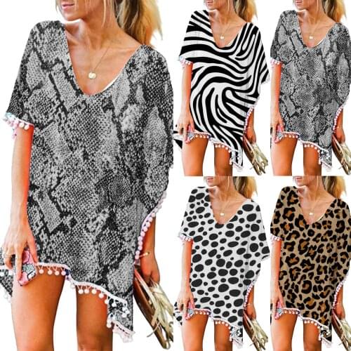 Womens Swimsuit Beach Cover Ups Trim Kaftan Chiffon Tassels Swimwear Loose Bikini Beach Cover Up Tops Sexy Beach Dress Pareo