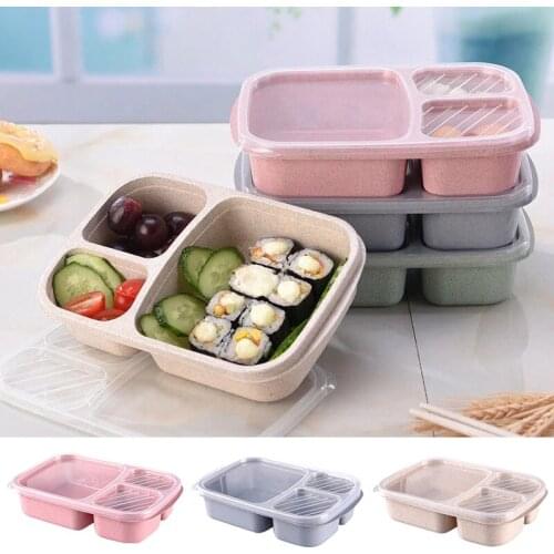 1PC Bento Square Lunch Box Adults Kids Wheat Straw 4 Compartments Picnic Food Storage Containers Office Worker Fast Food Box