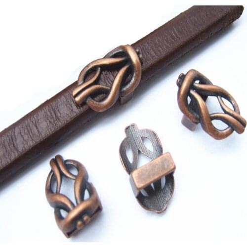 10Pcs Antique Copper Licorice Infinity Knot Sliders For 10x6mm Leather Bracelet Findings Making