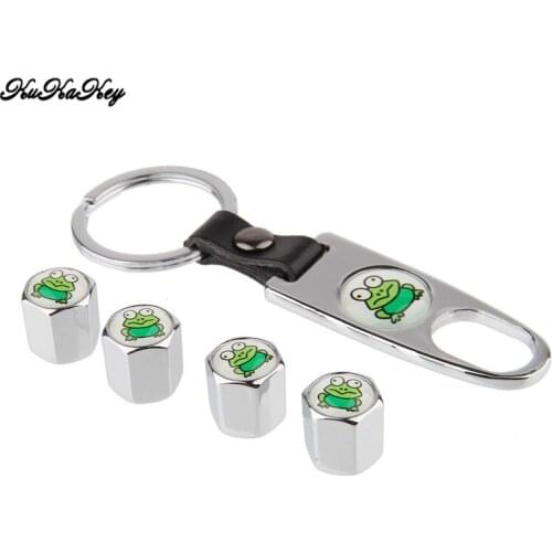 4pcs Cartoon Frog Pattern Bicycle Motorcycle Car Wheel Tire Valve Caps with 1pc Car Keychain Car Interior Accessories for Ford