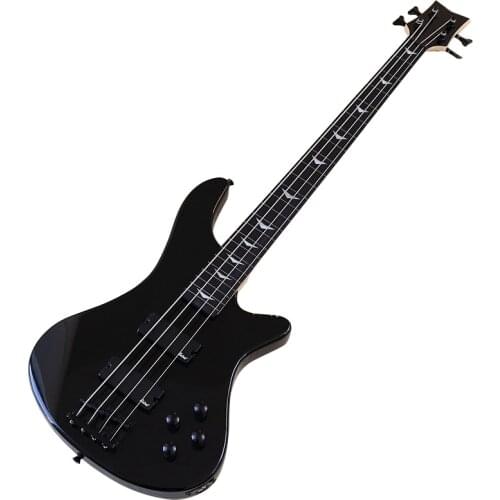 4 string bolt on metalli black electric bass guitar 43 inch high gloss with solid okoume wood body with free bass bag