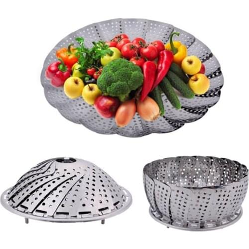 60 Pcs Vegetable Steamer Basket Stainless Steel Food Basket Folding Mesh Vegetable Vapor Cooker Kitchen Tool Wholesale