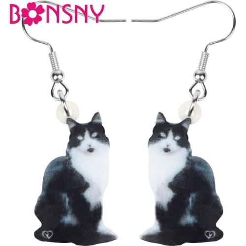 Bonsny Acrylic American Maine Coon Cat Earrings Lovely Kitten Pet Animal Dangle Drop Jewelry For Women Kids Girl Gift Decoration