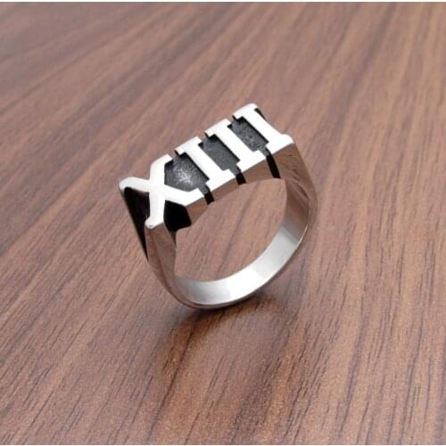 Free Shipping Punk 316L Stainless Steel Silver Color Roman Number XIII Lucky 13 Ring Jewelry