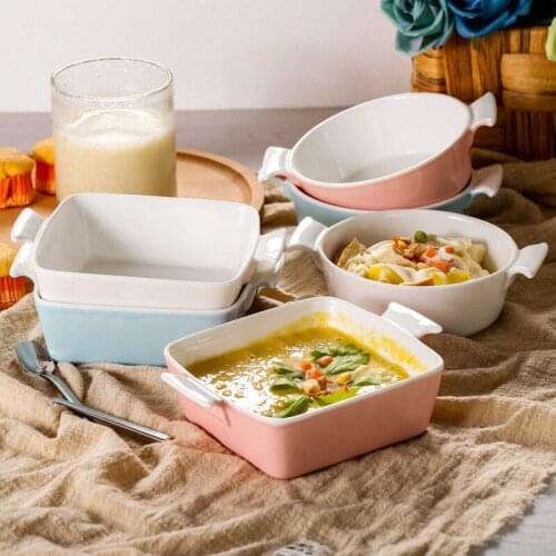 Binaural Rectangular Ceramic Baking Dish Western Dish Household Cheese Risotto Rice Bowl Baking Tableware