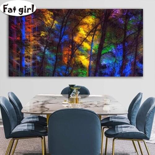 Large Size 5d Diy Cross Stitch Colorful Forest Tree Diamond Painting Embroidery Mosaic Square Round Drill For Living Room Decor