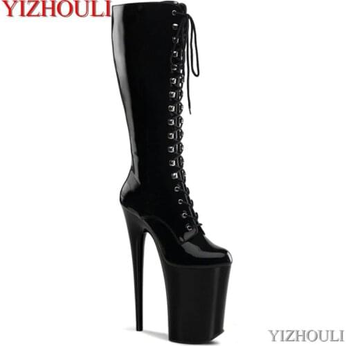 Pole-pole dancing on the night club stage 23 cm high-heeled boots.Sexy model platform with 9 inch platform, dancing shoes