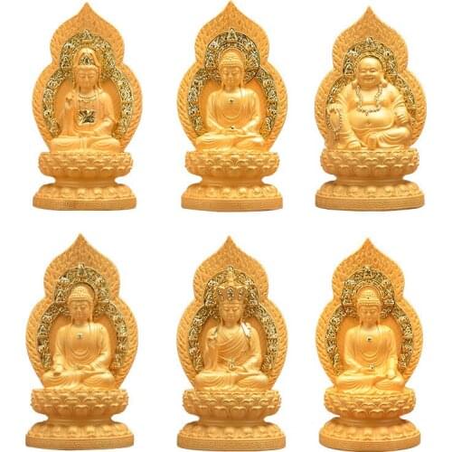 Gold color Buddhist Guanyin, statue Resin sculpture Lucky, Chinese Lucky Buddha High-end home decoration ornaments 7.67 inch