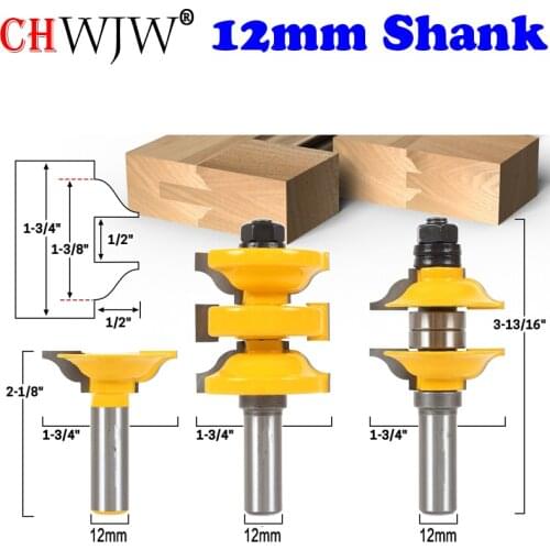 CHWJW 12mm Shank 3PC Entry Door with Tenon Cutter Router Bit Set