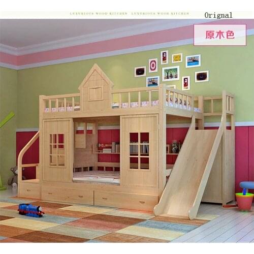 2020 modern solid wood Childrens bed wood bunk bed with ladder cabinet slider