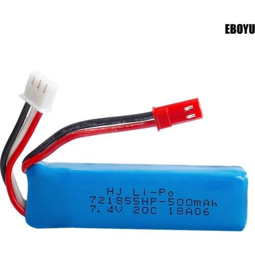 EBOYU 7.4V 500mAh 20C Lipo Battery 2s with Connecting Cable for WLtoys A202 A212 A222 A232 A242 A252 4WD RC Car