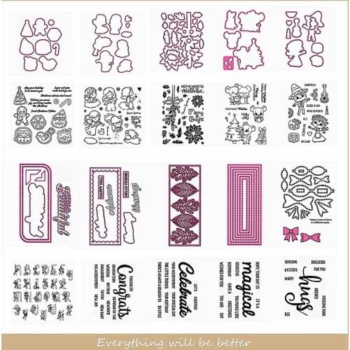 A-Z Letter Christmas Human Animals Flower Bow Gingerbread Man Metal Cutting Dies Match Clear Silicone Stamps Make Cards Album