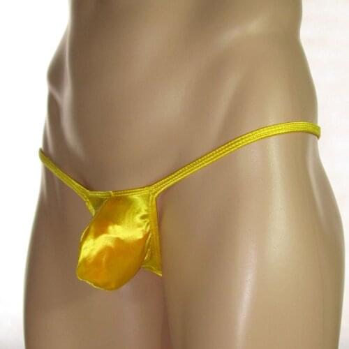 G403Y Mens Sexy Thong Bulge Pouch Low Rise string thong shiny silky Satin Knit
