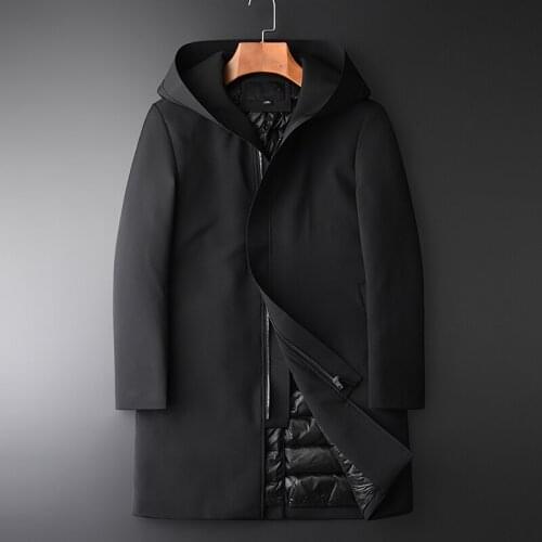 Classic Mid Long Hooded Down Coat Male Hight Quality Slim Fit Casual Thick Duck Down Jacket Men Luxury Down Jacket Mens Winter
