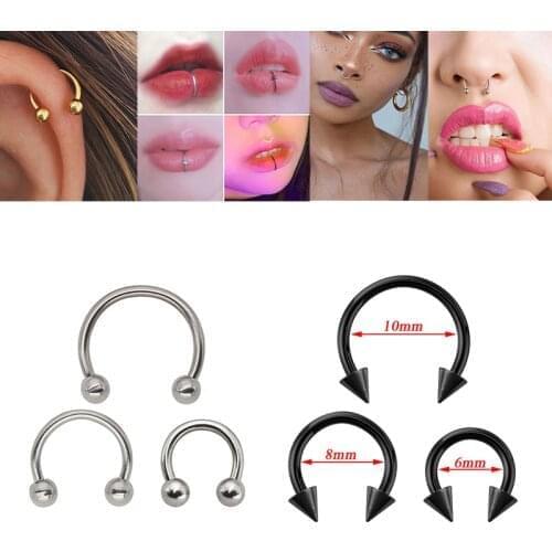 3pcs Stainless Steel Nose Hoop Ring Septum Lip Studs Cartilage Earrings Tragus Ear Piercing Horseshoe Gothic Body Jewelry Set