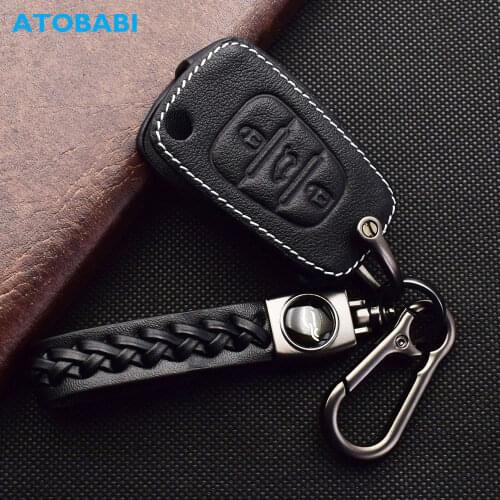 ATOBABI Leather Car Key Cases For Hyundai i20 i30 ix35 Accent Elantra Kia K2 K5 Sportage Rio Flip Remote Control Protector Cover