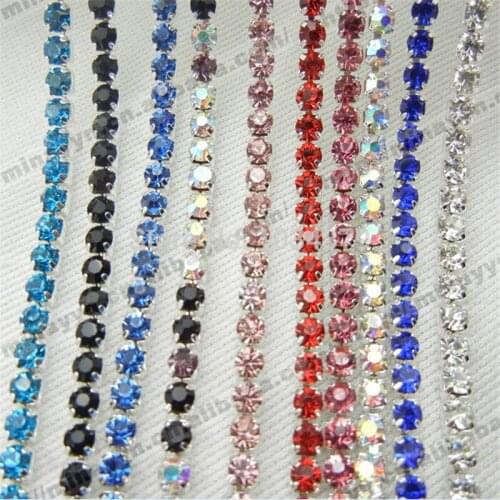 Crystal 10Yards 17colors SS12 (3mm) Diamante Rhinestone Trim Silver Tone Cake Banding Decoration