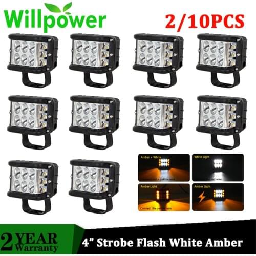 Willpowe 2/10X Side Shooter 4 inch 60W LED Pods Cube White & Amber Strobe Flash Driving Lamp for SUV Truck Car 12V 24V