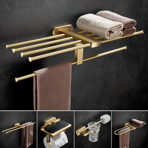 Hair Dryer Holder Wall Mounted 304 stainless steel Hair Dryer Rack Hair dryer Holder Bathroom Shelf Bath Hardware Brushed Gold