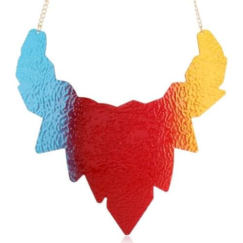 LZHLQ Metal Matte Leaves Maxi Necklace Colorful Women Boho Necklace Collar Punk Fashion Jewelry Statement Choker Ethnic Colar