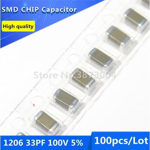 100pcs 1206 33PF 100V 5% Thick Film Chip Multilayer Ceramic Capacitor