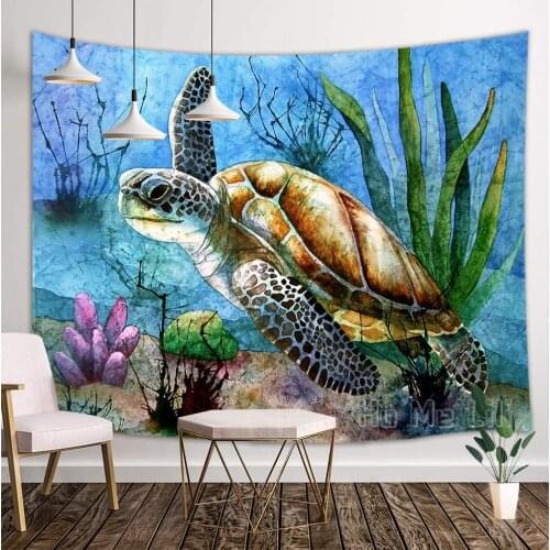 Sea Turtle Watercolor Ocean Animals Lover In Underwater Fantasy Coral World Wall Hanging