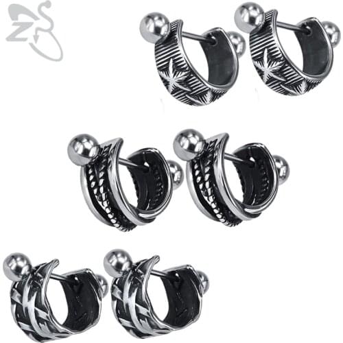 ZS 19 Style Stainless Steel Hoop Earrings for Men Women Punk Style Small Round Earring Vintage Hip Hop Jewelry Accessories Gifts